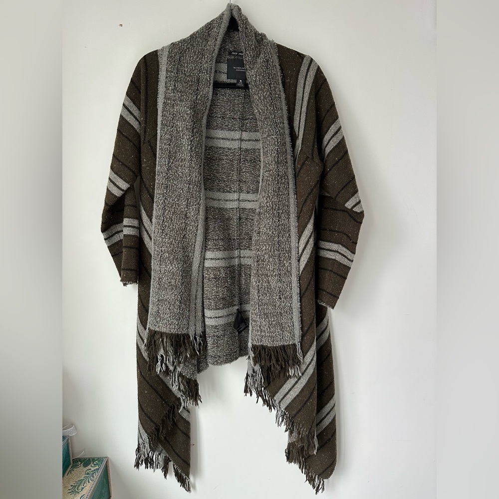 Scotch & Soda Jolie Vagabonde Wool Blend Green Brown Gray Striped Poncho